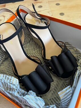 Kate Spade New York Black Bow Wedge Sandals